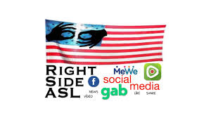 This interpreter used to do work on Right Side ASL on Facebook. You want to find them? Can't. They aren't on Facebook anymore. But they had a site on Gab. See the picture below.