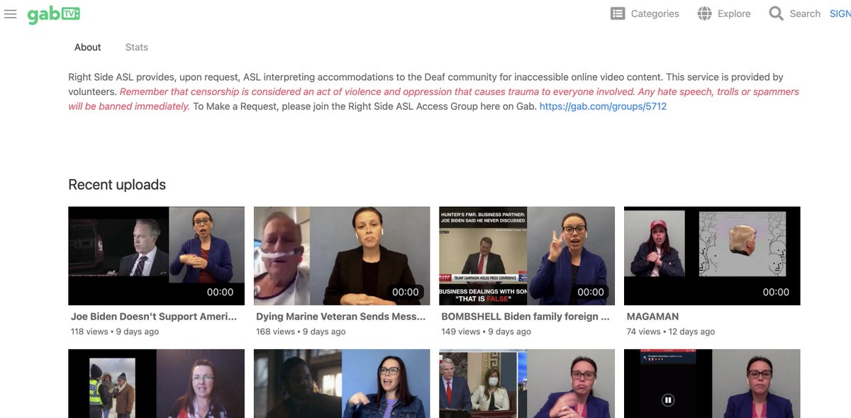 Right Side ASL still maintains a presence on Gab! As you can see here...