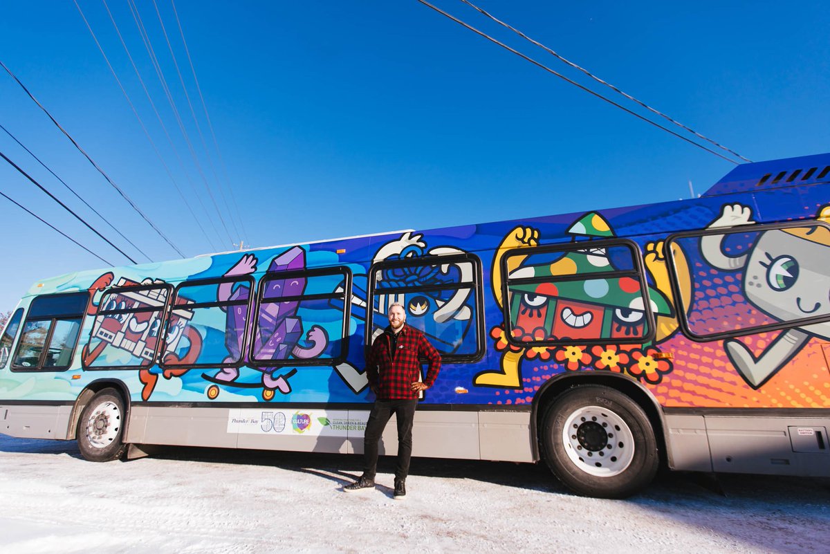 TBayCulture's tweet photo. The 50th Anniversary installation of the latest @CityThunderBay art bus is now complete, and it will be in service with @tbaytransit starting today. Read more: https://t.co/PnRYYBXtf3 https://t.co/5dE1TiY2Ay