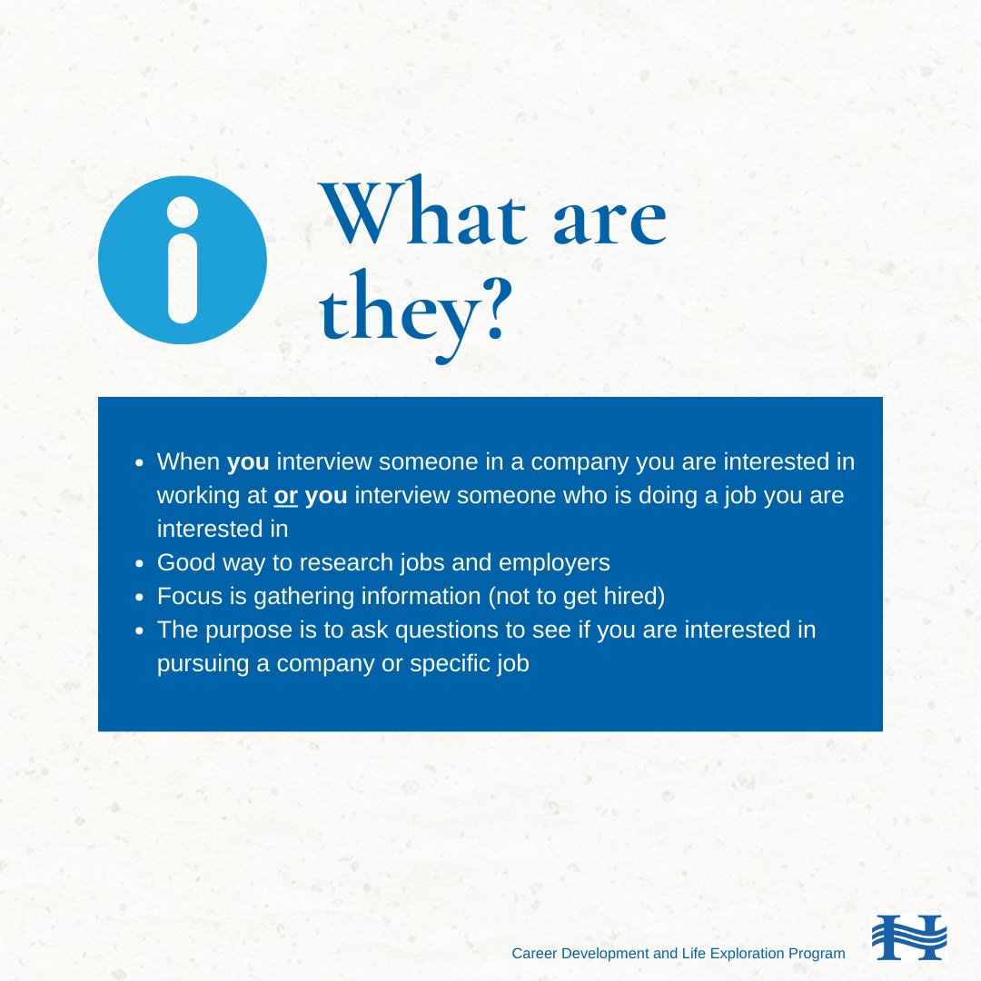 KirbyLKrause's tweet image. #informationalinterviews are a great tool to help you explore different career options. They allow you to interview an individual doing a job you are interested in or a company you might want to work at. 

#hsdlearns #hsdcdle @HanoverSD #careerdevelopment #careereducation