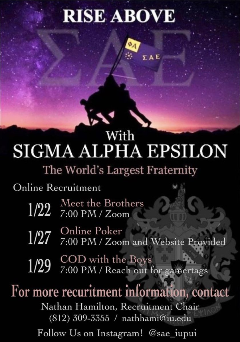 The Sigma Alpha Epsilon Indiana Iota-Pi Chapter is officially back on Twitter!  Reach out for information on Spring Recruitment.