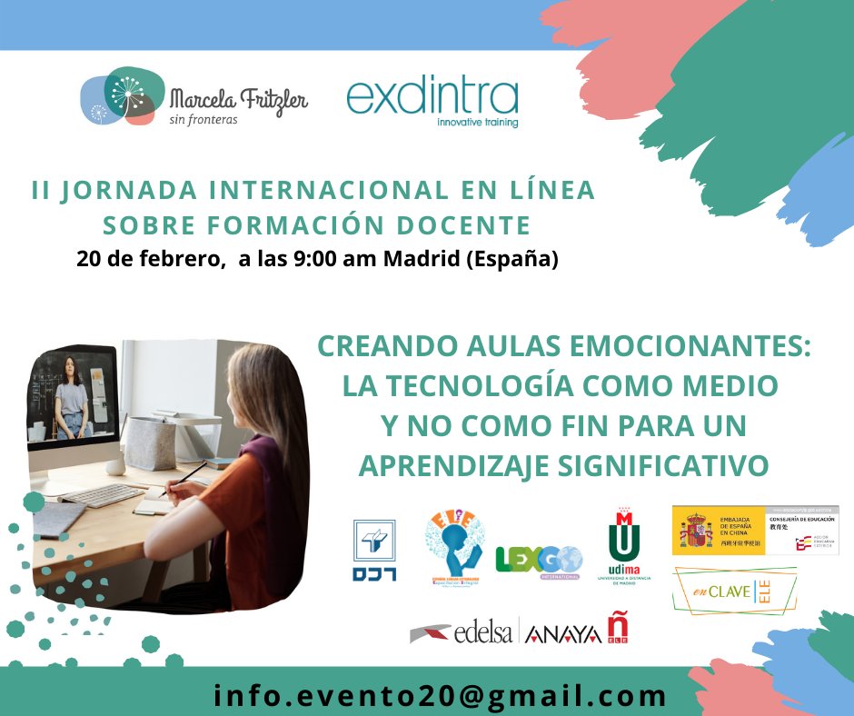 FritzlerMarcela's tweet photo. II Jornada Internacional en línea  #SinFronteras y #exdintra
Creando aulas emocionantes: la tecnología como medio y no como fin para un aprendizaje significativo"
https://t.co/fCmFNWOzgC https://t.co/v2Sy3XJAJk