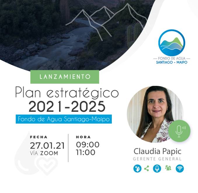 Fondos_de_agua's tweet photo. #Somos26 Con alegría les invitamos al lanzamiento del Plan Estratégico 2021-2025 del #FdA Santiago- Maipo el próximo 27 de enero. @claupapic nos guiará en un conversatorio para ampliar las clave para el trabajo conjunto.🌹Hora: GMT-9:00 Santiago. Registro: https://t.co/dGo1yWkjI8 https://t.co/mFHxGuhSHu