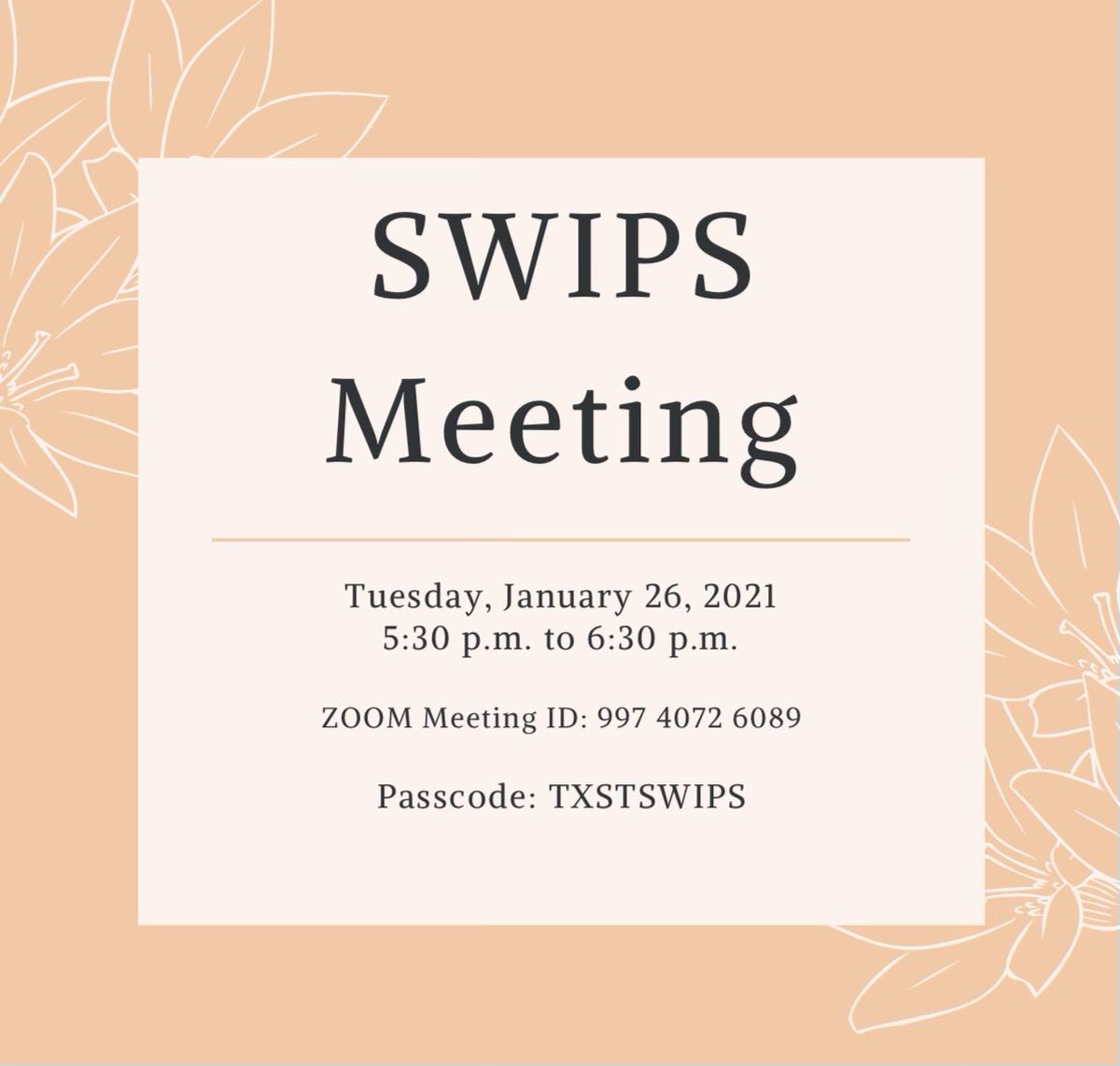 First meeting of the semester! Come on by to chat about the incoming administration, the holidays, and how your first week back went! ✨🌷🌟