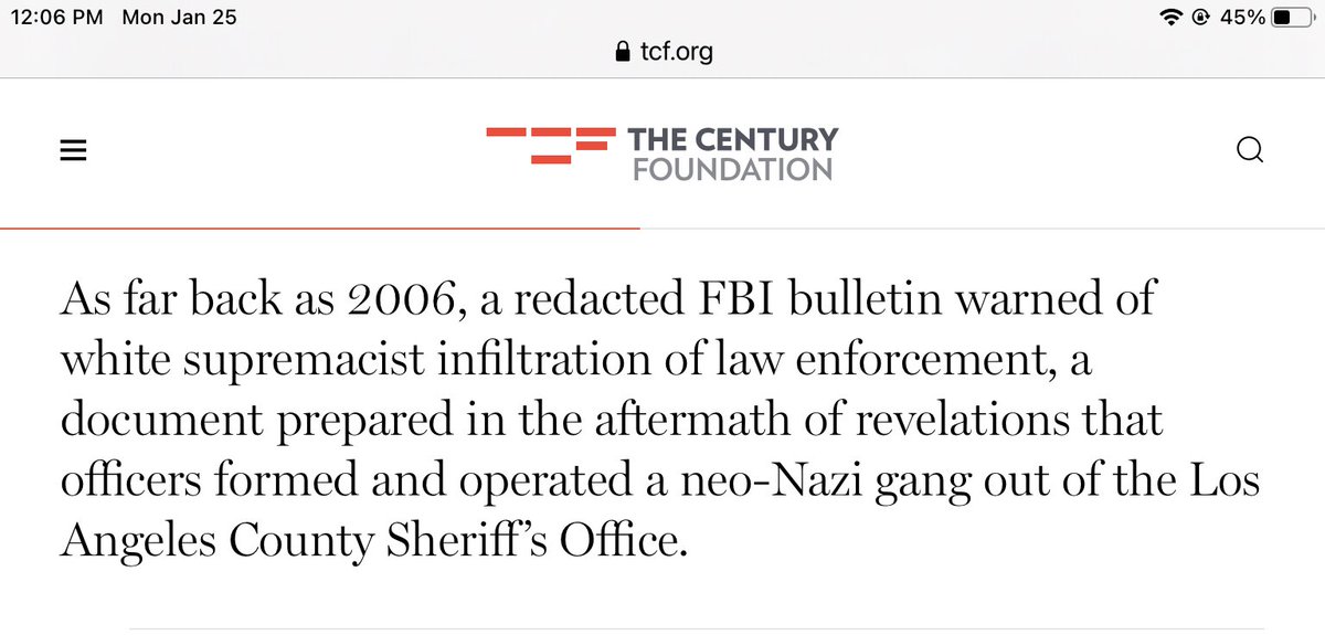 Dismantling White Supremacist Infiltration of the Military and Law Enforcement | my piece for  @TCFdotorg is live. We had space limitations to work with, and I want to stress: This is just the tip of an iceberg that stretches back past the 1970s. https://tcf.org/content/commentary/dismantling-white-supremacist-infiltration-of-the-military-and-law-enforcement/