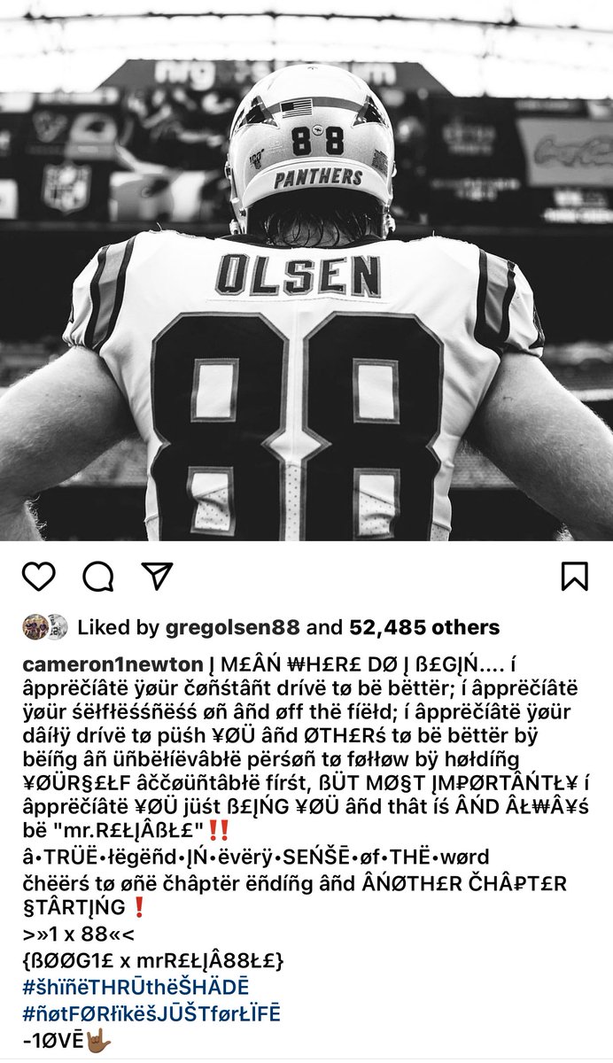 Bill Voth Cam Newton S Ig Message For The Retiring Greg Olsen