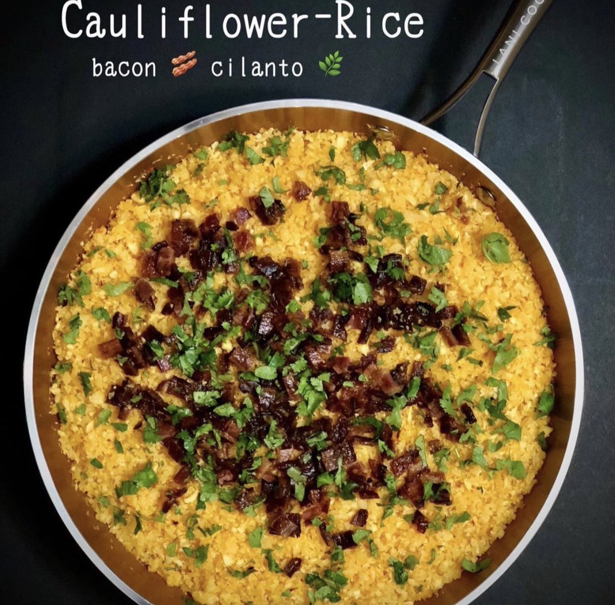 REPOST @lani_cooks: #FarmToTable Dinner 🍽 Let’s Eat 

Cauliflower-Rice 🍚 with diced bacon 🥓 and fresh chopped cilantro herb 🌿