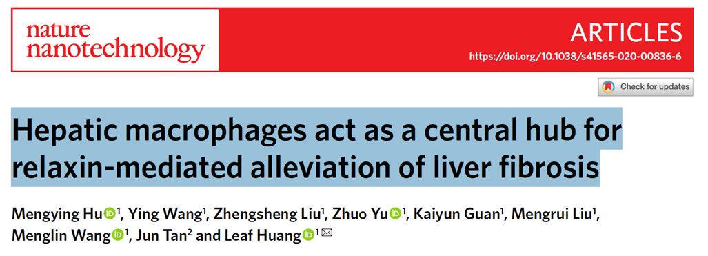 DPMP_UNC's tweet photo. Out today in @NatureNano! Congrats Leaf Huang and 1st author @MengyingHu. "Hepatic macrophages act as a central hub for relaxin-mediated alleviation of liver fibrosis"

@UNCPharmacy 

https://t.co/UV8fSydJXh https://t.co/rjovsk0tin
