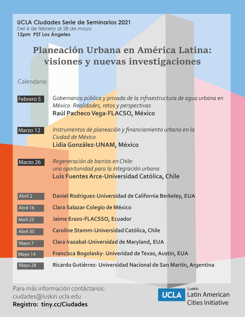 ¿Cuál será el futuro de las ciudades latinoamericanas? No te pierdas esta serie de seminarios sobre urbanismo en Latinoamérica. Organizado por <a href="/UCLAciudades/">UCLAciudades</a>. Aquí se pueden inscribir: tiny.cc/Ciudades