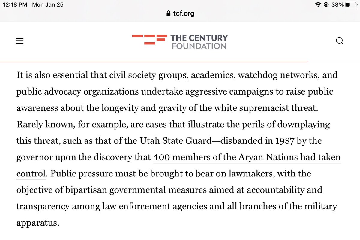 A redux of the War on Domestic [if you’re white] Terror won’t solve anything - but there are steps for everyone to take that can. 30 years of false promises by law enforcement and the Pentagon to take neo-Nazi infiltration seriously. Hold their feet to the fire. It’s time.