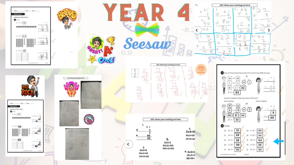 cashprimary's tweet image. Great maths learning by year 4. Love how the children are using different ways to show how to multiply two digit number by a one digit number. @Seesaw @mathsnoproblem #maths #mathsisfun #formalmethod #partitioning #remotelearning #homelearning