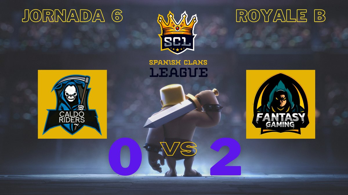 #Resultados 

Jornada 6. Grupo Royale B

<a href="/caldo_riders/">CALDO RIDERS 🚀</a> 0-2 <a href="/RoyaleFantasy/">RoyaleFantasy</a> 

#SCL3