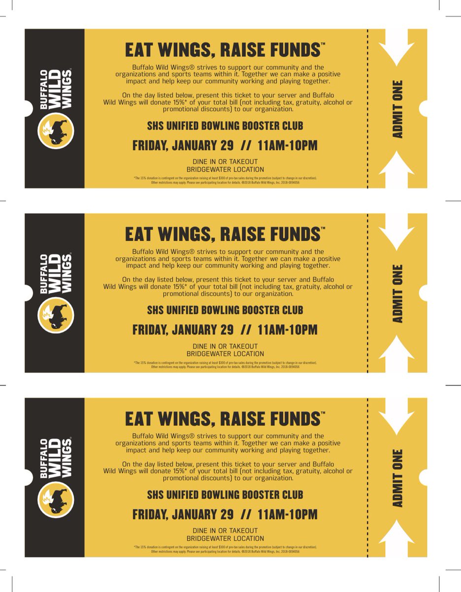 On Friday January 29th - grab some Buffalo Wild Wings and help support the SHS Unified Bowling team! 🎳🍗🎟