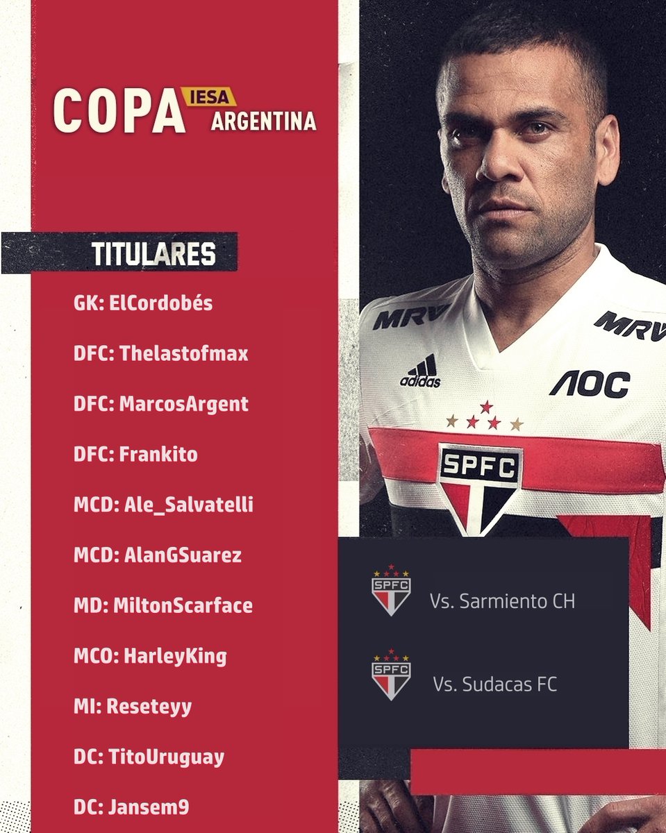 Nueva jornada de la Copa de Oro y vamos a buscar seguir sumando 🇾🇪

🆚<a href="/SarmientoCH_eSp/">Sarmiento CH eSport</a>
⏱23:00hs
📆Fecha 7

🆚#SudacasFC
⏱23:30hs
📆Fecha 8

📺youtube.com/channel/UCrUWX…