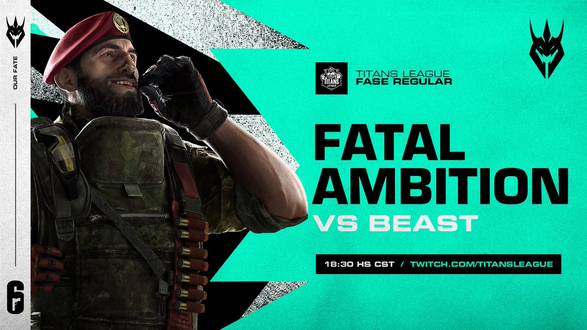 #RainbowSix💥| Nueva fecha en la <a href="/TitansLeague1/">Titans League</a>

Esta semana lo haremos mejor💪

🏆Fecha #2 | Fase regular
🆚<a href="/BEASTCROFFICIAL/">BEAST E-SPORTS</a>
🗓 Lunes 25 ¡Hoy!
📺twitch.tv/titansleague
⏰18:30h 🇨🇷 | 7:30 PM EST 🇺🇸

#OurFate