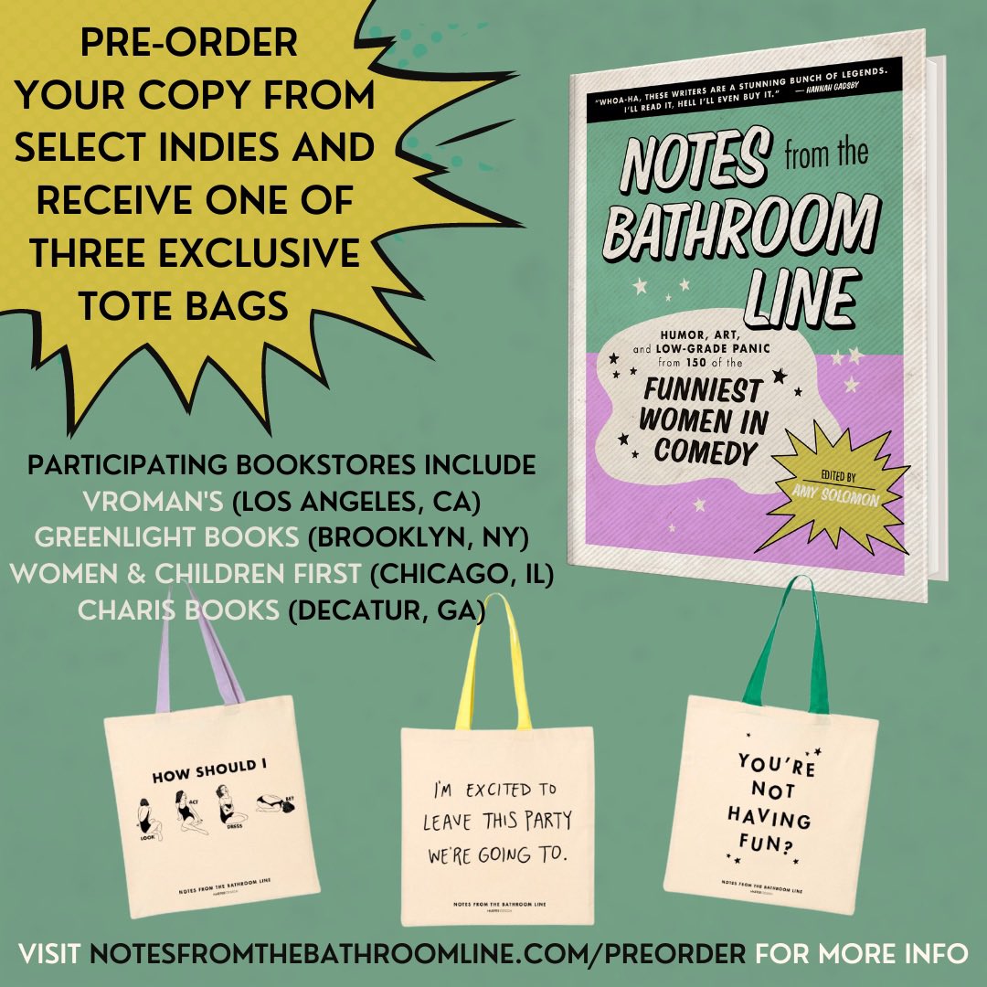 Amy Solomon (@amybethsol) on Twitter photo OK FUN THING ALERT! If you order Notes from the Bathroom Line from <a href="/chariscircle/">Charis Books/Circle</a> or <a href="/wcfbook/">Women & Children First</a> or <a href="/greenlightbklyn/">Greenlight Bookstore</a> or <a href="/vromans/">Vroman's Bookstore</a> you get a FREE CUTIE TOTE! Do it now before they run out! All the links you need are on notesfromthebathroomline.com OK FUN THING ALERT! If you order Notes from the Bathroom Line from <a href="/chariscircle/">Charis Books/Circle</a> or <a href="/wcfbook/">Women & Children First</a> or <a href="/greenlightbklyn/">Greenlight Bookstore</a> or <a href="/vromans/">Vroman's Bookstore</a> you get a FREE CUTIE TOTE! Do it now before they run out! All the links you need are on notesfromthebathroomline.com
