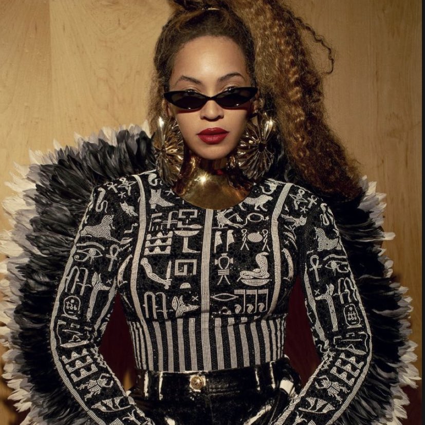 Beyoncé wearing Egyptian hieroglyphics during the Global Citizen Festival in South Africa.