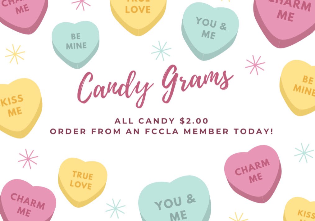 BC_FCCLA's tweet photo. Candy Grams Orders close Thursday! Find an FCCLA member to buy! Candy Options: SKITTLES, SNICKERS, KITKAT, REESES, M&amp;Ms @BCBraves https://t.co/CNSTsTGClY
