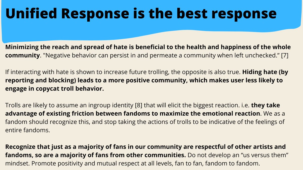 Hiding hate (by reporting and blocking) leads to a more positive community which makes ppl less likely to engage in copycat troll behavior.To successfully block out anti posts, we need to all be on the same page about how to respond. Moving quickly and quietly is best!