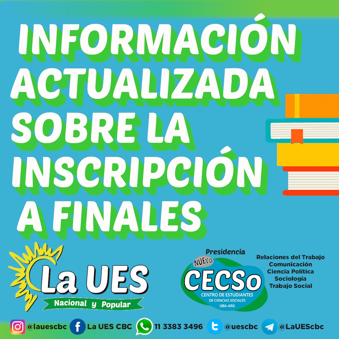 UesCbc's tweet photo. ¿Hay que inscribirse a los Finales de FEBRERO? // Info para CBC - UBA XXI
▪️UBA XXI 👉🏻 Hay que anotarse a través del SIU Guaraní del 8 al 11 de febrero
▪️CBC 👉🏻 No indicaron oficialmente
Más info: https://t.co/ZQeRdAqd60
ÉXITOS!!!🍀💙💚
#LaUesInforma #cbc #uba #cbcuba #final https://t.co/N9W6HWpfqT
