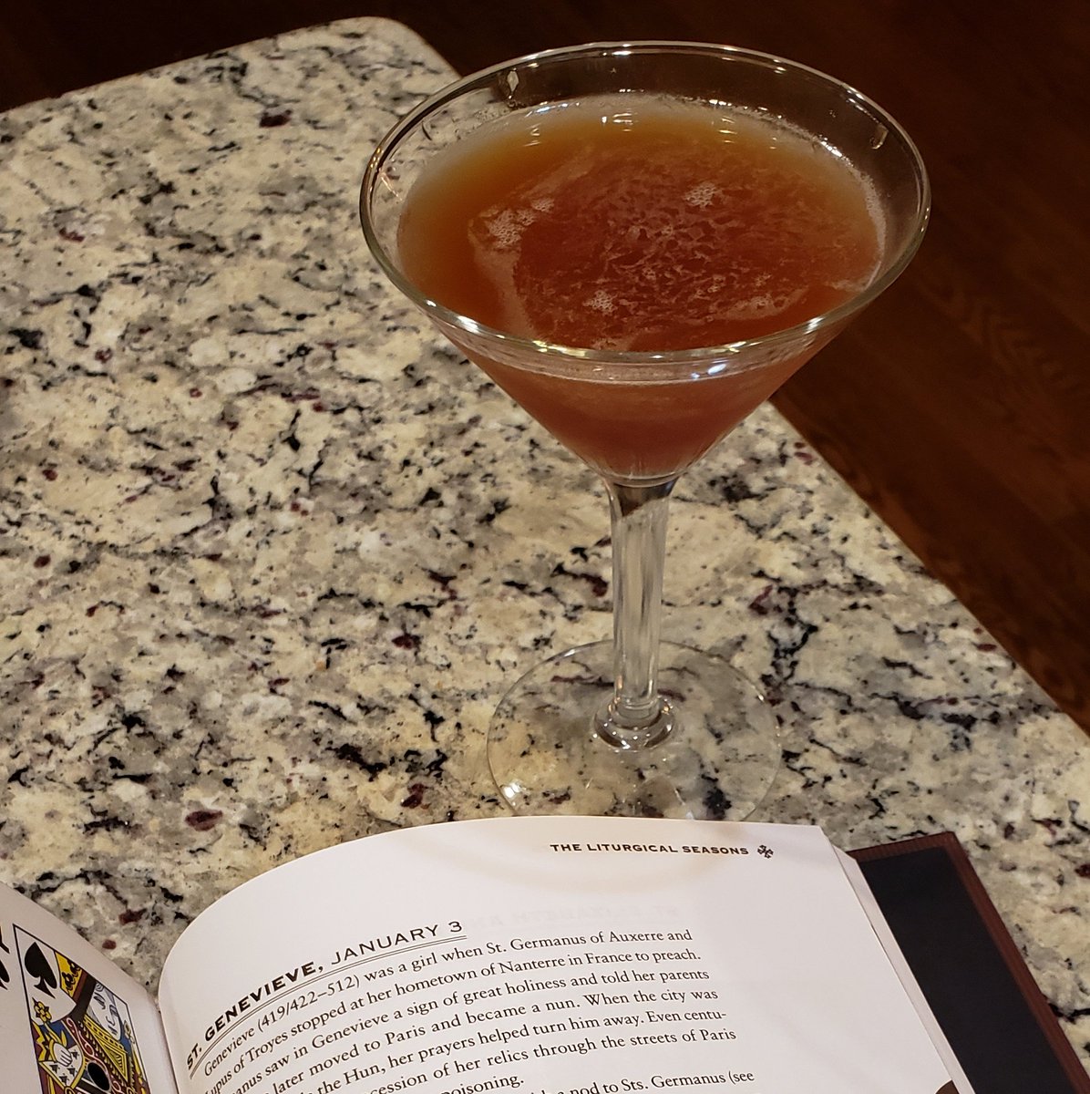 I'm going to play some catch-up. I kept taking pictures of drinks, then losing motivation to post after having a few drinks. Go figure. Kicked it off on Jan. 3, the Feast of St. Genevieve, w/ a Paris Cocktail. It was really well balanced. Gin-based, not too sweet. Solid start!