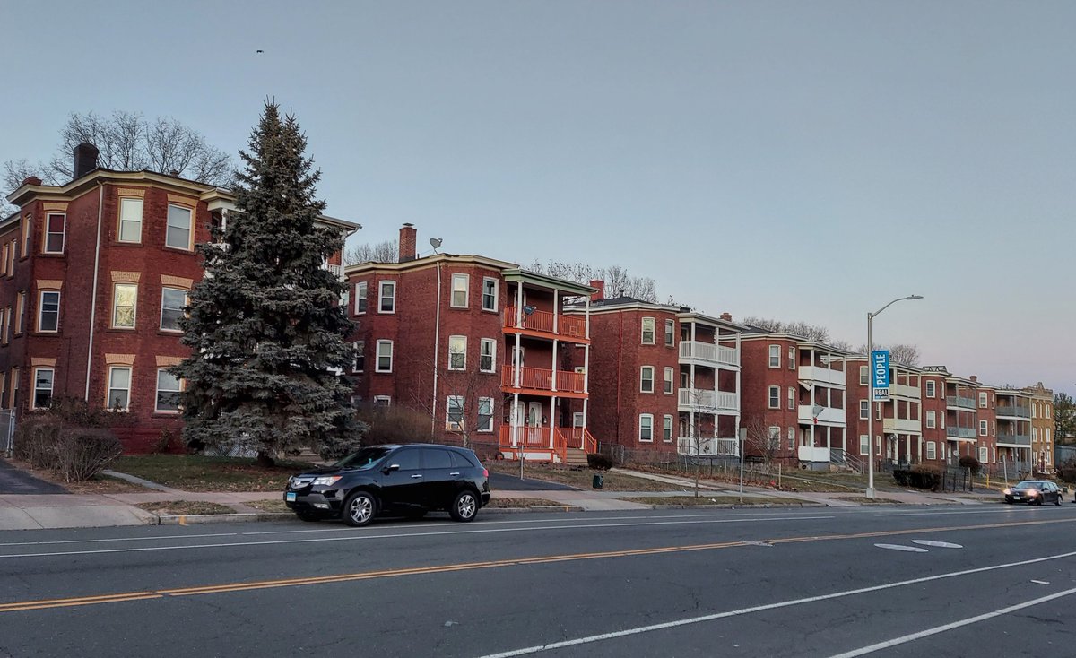In Hartford, dense three-story multifamily structures were built close to the factories. These are the half perfect sixes, or triple-deckers, per the parlance of the rest of New England.