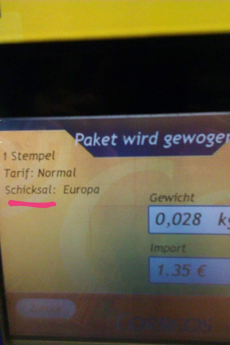 as_el's tweet photo. @SchlussAusEnby Vor Jahren an einem Automaten der spanischen Post, der nicht nur Briefmarken mit Stempeln verwechselte (beides "sello"), sondern nebenbei auch als Orakel fungierte ("destino" = "Bestimmungsort" oder eben "Schicksal"). https://t.co/qNsruLaqow