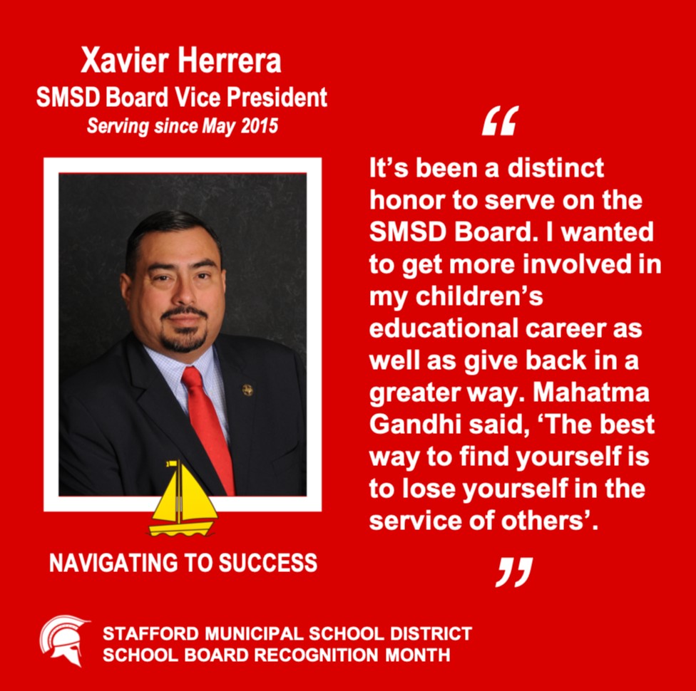 StaffordMSD's tweet image. Our #SMSDBoard Appreciation Month continues this week with our VP Xavier Herrera, and also the first Latino Communications Director in the Ft. Bend County Judge&apos;s office. His service to the city has made a lasting impact and will only continue. Thank you for making SMSD great!