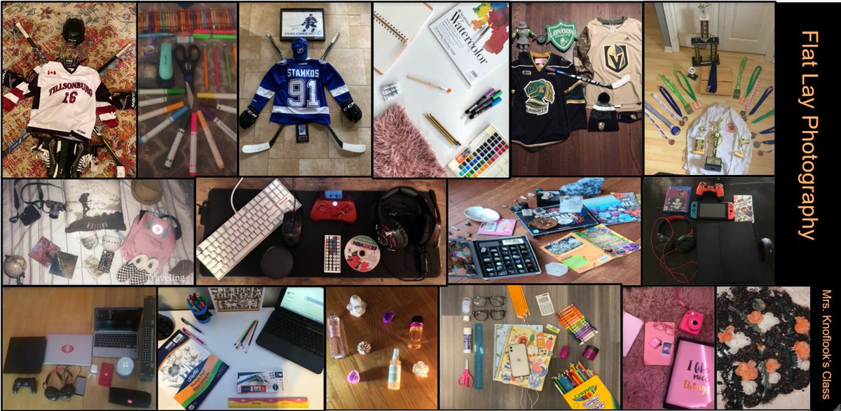 AKnflk's tweet photo. My class completed a Flay Lay Photography task in art last week for online learning and I'm so proud of how they turned out! #tvdsb @WPSTillsonburg https://t.co/ObvbNH9IFd