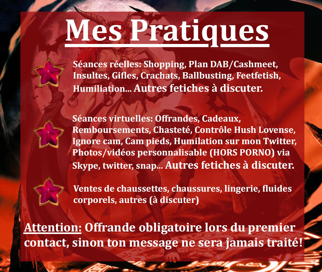 SuccubeQueen's tweet photo. ✉Ton premier contact: 

✨Présentation + budget accompagner d'une offrande (https://t.co/tCYuoLb0sz)

👑Me faire plaisir: 

✨Cartes cadeau➡ xeliria.fr@gmail.com

✨Abonnement Onlyfans➡ https://t.co/NvhT6Gt0Sw

✨Recharge PCS

#FinD #Findom @Dommon12 @MoneyslaveFR @Brun0Parent https://t.co/4ipAxakJws