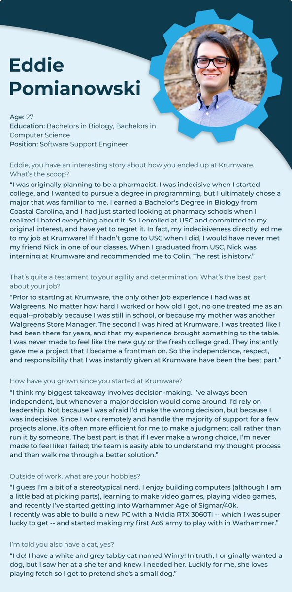 Hey y'all! Meet Eddie-- our Software Support Engineer whose journey to Krumware is a reminder that it's never too late to follow your passion. Check it out!