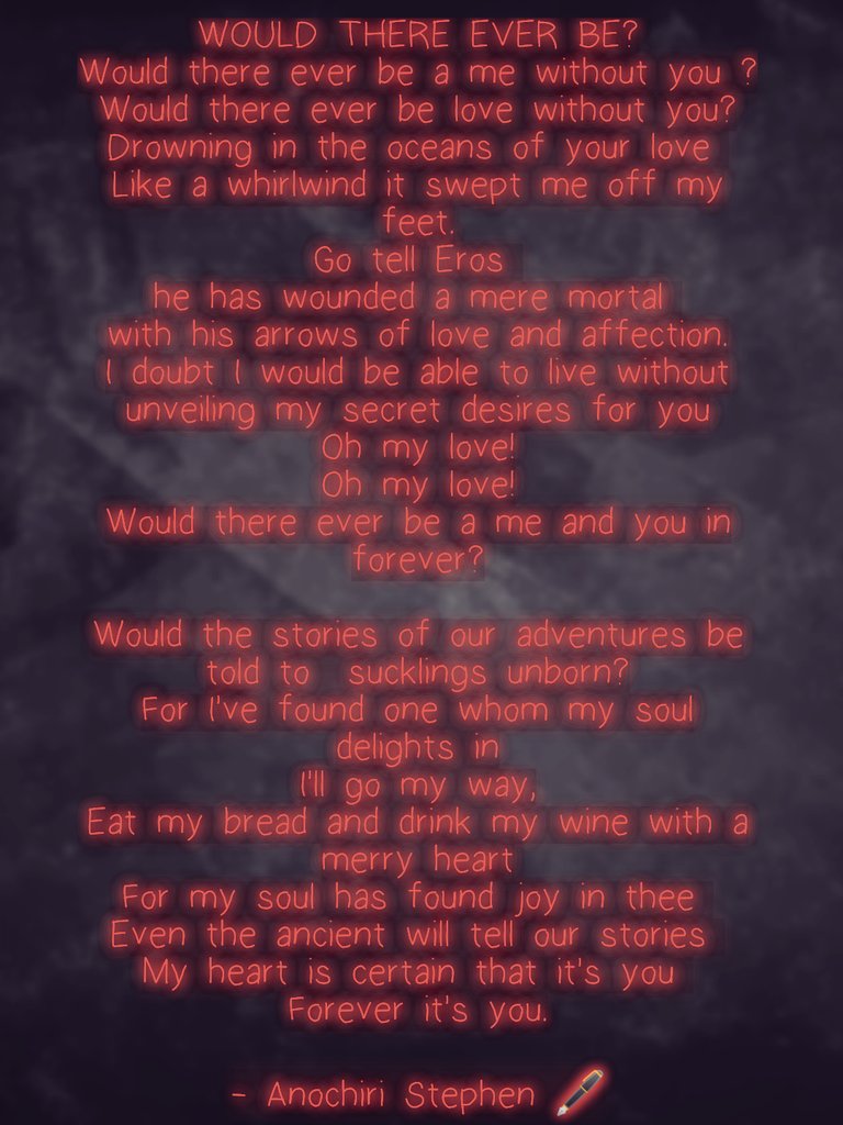 AnochiriStephen's tweet photo. Would there ever be a me and you in forever? #poetrycommunity #amadagorman #ValentinesDayCountdown https://t.co/ZwLWIOCM4e