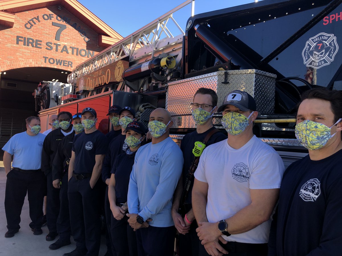 ChartitAll's tweet image. Firefighters at Orlando's First Station 7 sporting Chart it All face masks! For each mask sold, we donate one to first responders and essential workers. Get yours → ow.ly/f0Yd50DhXdh #ChartItFlyItWearIt #chartitall #aviation #flying