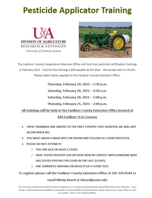 I will have four Pesticide Applicator Trainings coming up in February.  Classes are limited to the first 9 people that register.  #ExtensionStrong <a href="/AgWriterArk/">🧨 Ferndale Int’l Observatory</a> <a href="/shreynolds1727/">Sharon</a> <a href="/pspradley/">pestmgmnt.safety.edu</a>