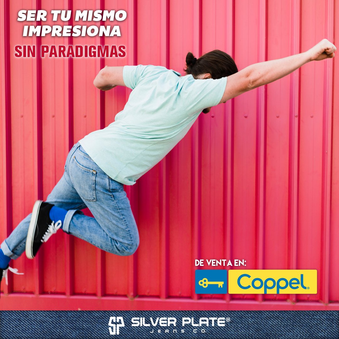 silverplatejean's tweet photo. Romper con lo establecido siempre llama la atención. Tu actitud, #SinParadigmas. Prueba nuevos estilos con jeans y playeras Silver Plate en Coppel: https://t.co/UVqTXOr303 https://t.co/d1RNWbWUWK