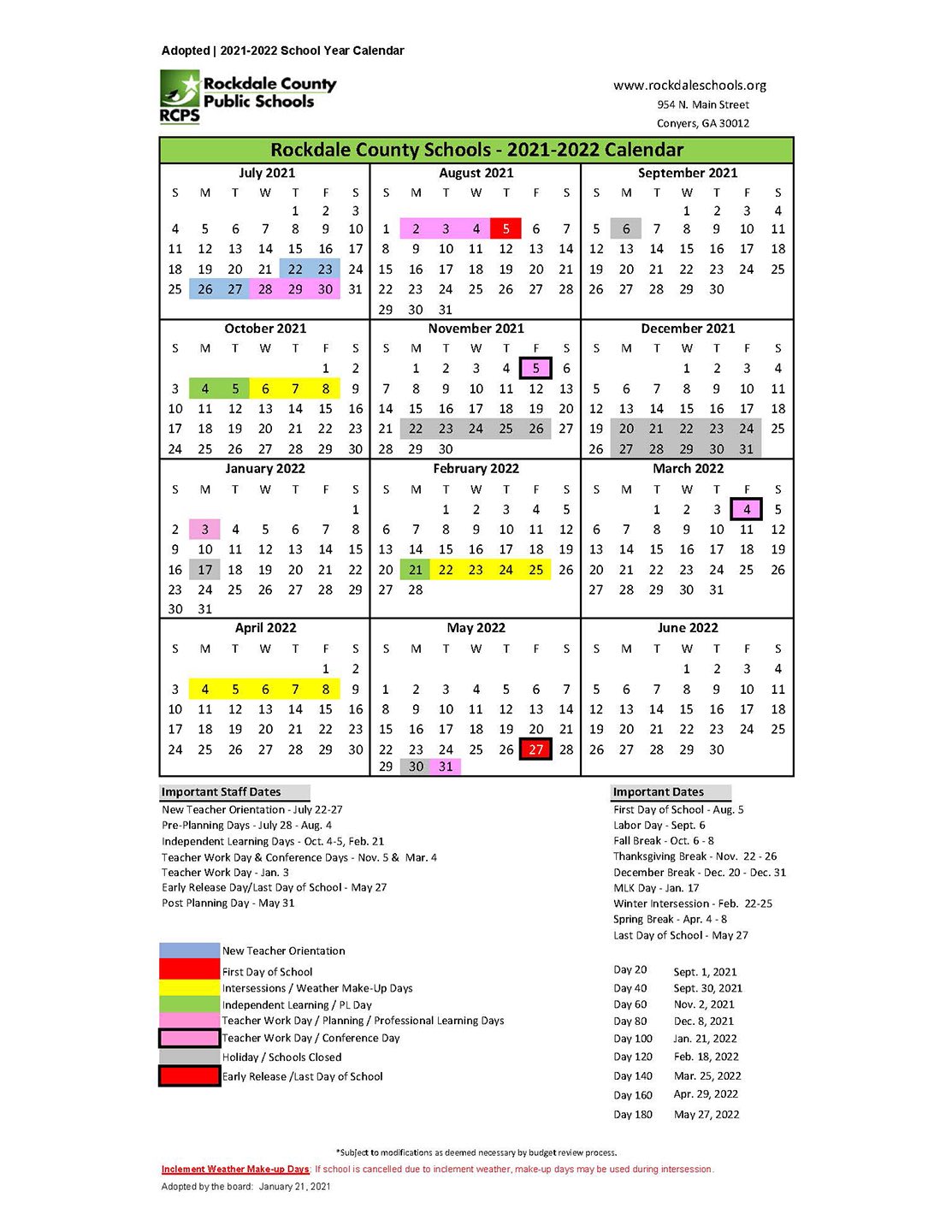 Rockdale Co. Schools On Twitter: "Rcps 2021-2022 And 2022-2023 School Year Calendars Are Now Available At Https://T.co/3J7Voicsci The Rockdale County Board Of Education Adopted The Calendars At The January 21, 2021 Meeting.