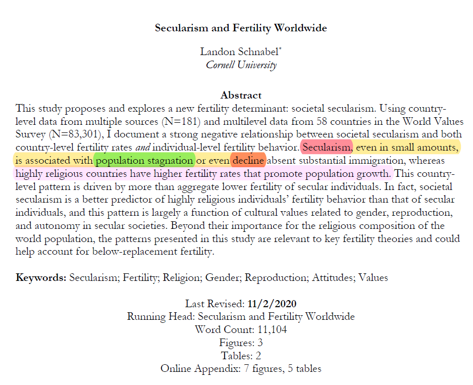 #3 ironically also contradicts atheism.Secularism (aka atheism) results in population decline and a civilization's eventual extinction. Atheist societies do not and cannot survive.Sources: a)  https://osf.io/preprints/socarxiv/pvwpy/b)  https://www.cell.com/trends/cognitive-sciences/fulltext/S1364-6613(09)00289-7c)  https://www.tandfonline.com/doi/abs/10.1080/2153599X.2012.667948