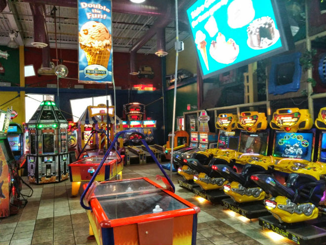 if the overwhelming experience was somehow not enough for guests, they could ascend to a 2nd floor containing additional arcade games, prize center, and a playplace. this playplace was also touted as the world's largest; we lack the data to quantify this claim.