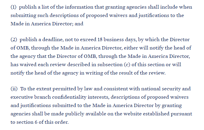 Here's the text of the EO. It gives more detail on the process procurement officers are going to have to go through to grant a waiver. https://www.whitehouse.gov/briefing-room/presidential-actions/2021/01/25/executive-order-on-ensuring-the-future-is-made-in-all-of-america-by-all-of-americas-workers/