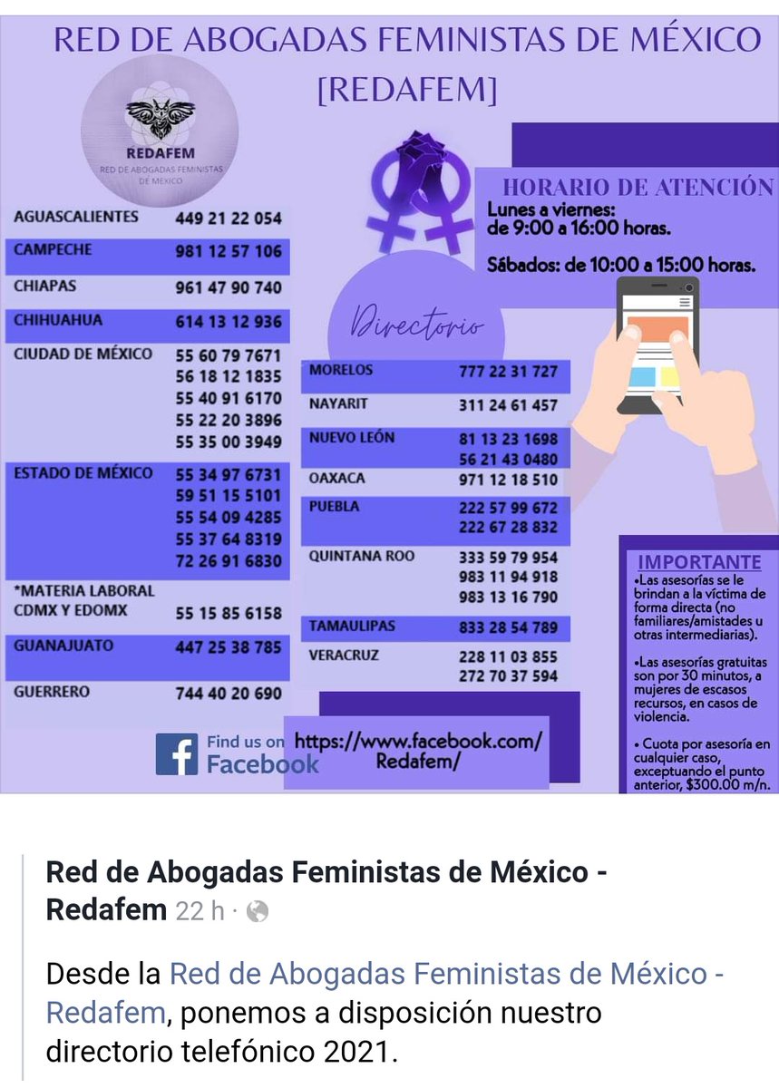lunac_93's tweet photo. Gente, por si en algún momento les es de utilidad, acá les comparto el directorio 2021 de la Red de Abogadas Feministas de México 💜
#Mexico #REDAFEM https://t.co/3cqkIan4Sk