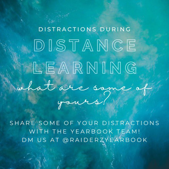 RaiderzYearbook's tweet photo. We want to know what things distract you during distance learning ! Little siblings? Social media? Your favorite TV show? Let us know by filling out the link in the bio, commenting down below or DM us !! 

#ERHSShare #Distractions #Yearbook https://t.co/i3dR1F5hHq