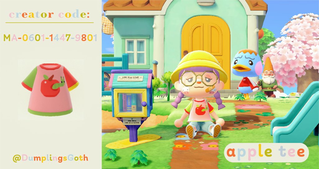 LanieLilies's tweet photo. Cute lil apple tee I made with a wormy boi in it 🍎🐛
(MA-0601-1447-9801)
#ACNHDesign #Appletee #AnimalCrossingNewHorizons #Design #Kidcore #pastel #GothDumplings #worm https://t.co/U7mAX3xaTL