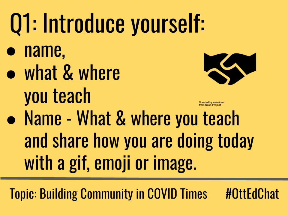 OttEdChat's tweet photo. Q1: Here we go! Please share your name, what &amp; where you teach and share how you are doing today with a gif, emoji or image. #OttEdChat https://t.co/UxnV5h1OHp