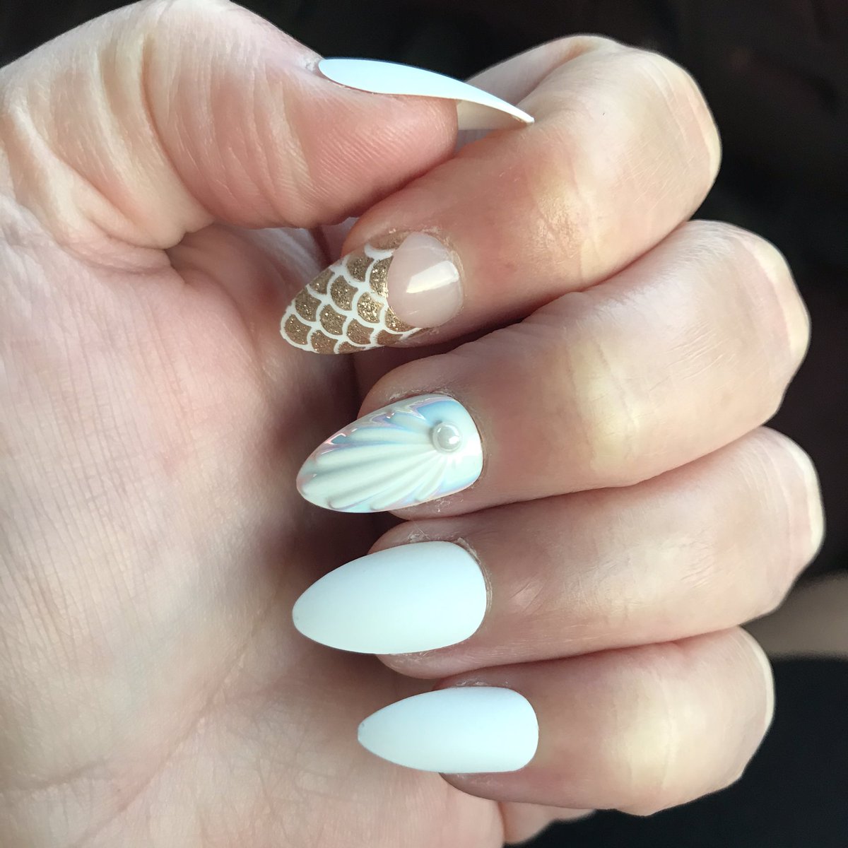 Been doing my own nails lately & I am LOVING 💕 this set & the fact that I got 2 uses out of one pack ... #winning #mermaid 🧜‍♀️ #diymani #selfcare #ManiMonday #KissNails #budgetfriendly #summer #nails