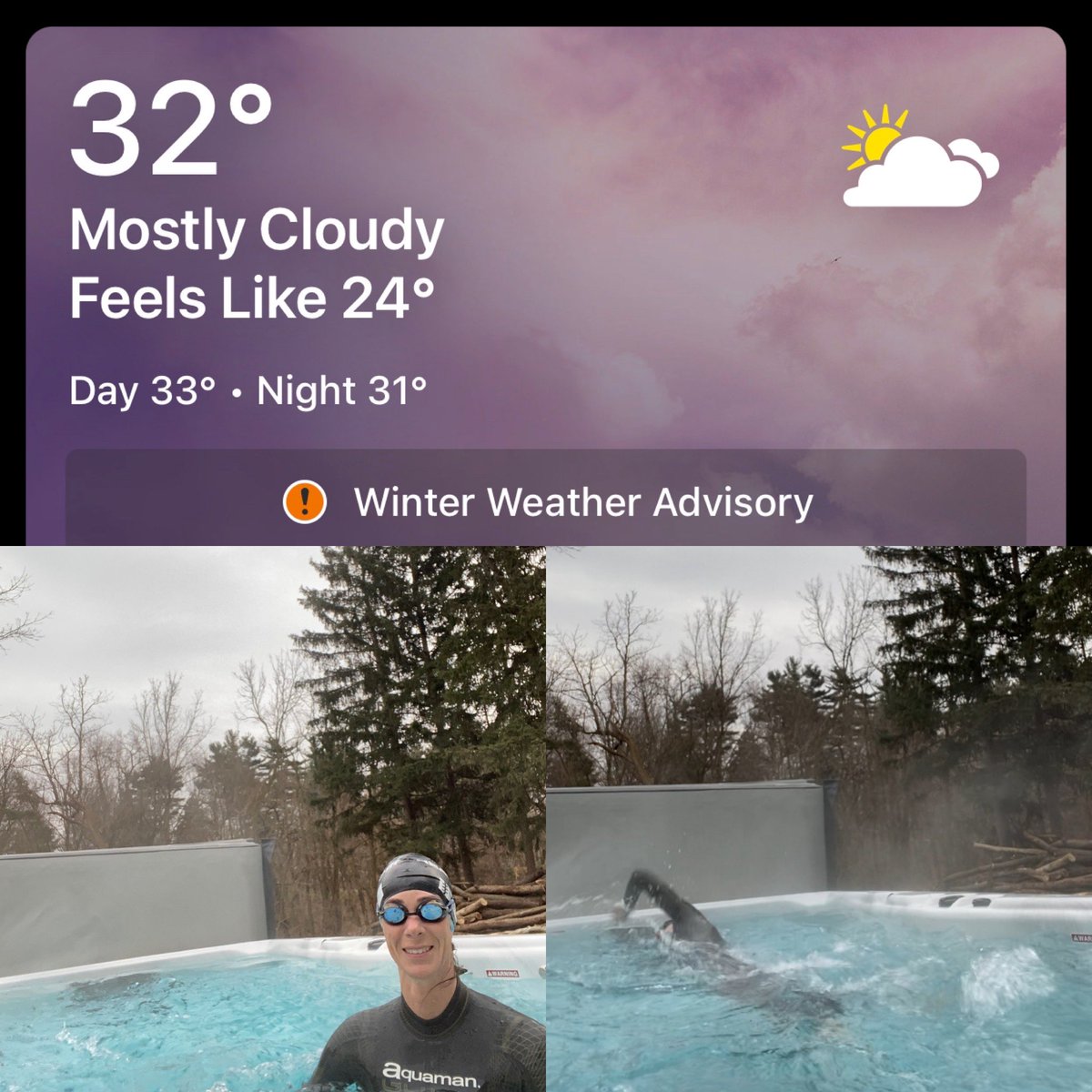 kwtris's tweet photo. The swim before the winter storm ❄️ 🥶 
@MasterSpas @AquamanWetsuits #triathlete #Ohio https://t.co/6VZjOFfgsc