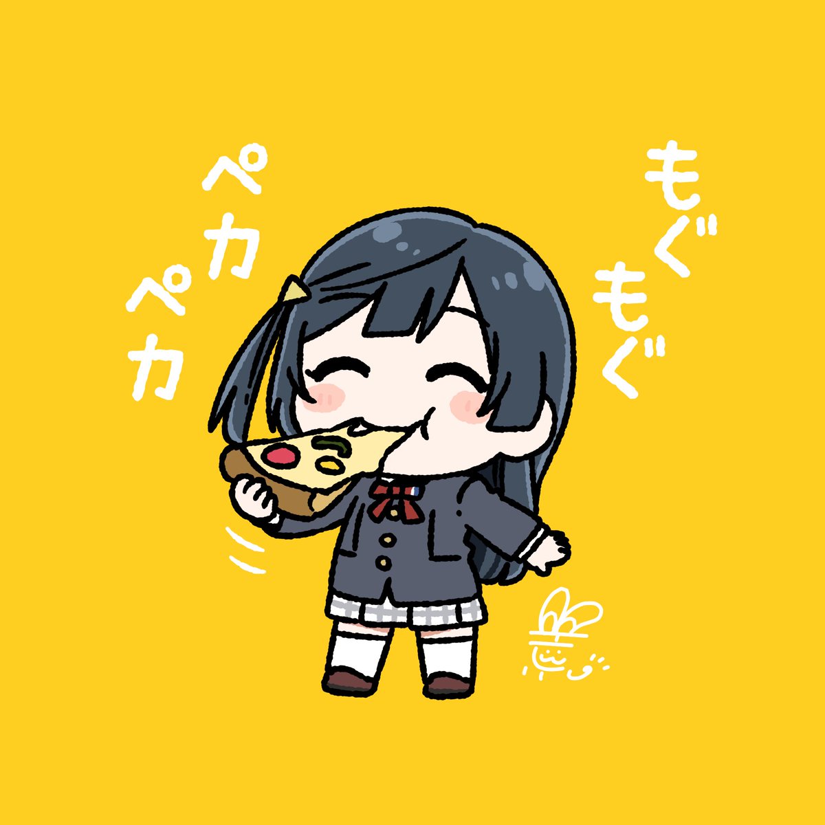 yuuki setsuna (love live!) 1girl food black hair eating school uniform chibi long hair  illustration images