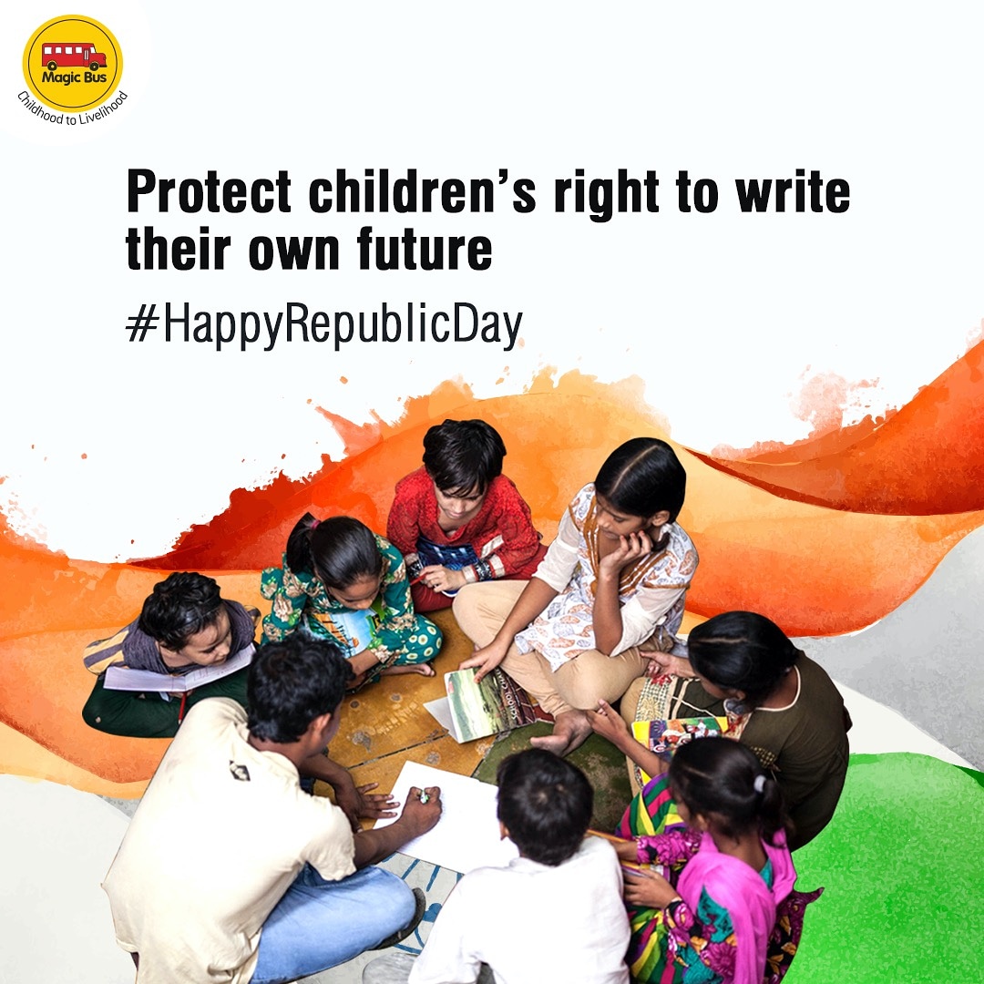 MagicBusIndia's tweet image. 72 years ago, the Constitution changed India’s future. A book today will have the same impact on a child’s life living in poverty. The chance to read, learn &amp;amp; write will help them break the poverty cycle. On #RepublicDay, pledge to protect their right to education.