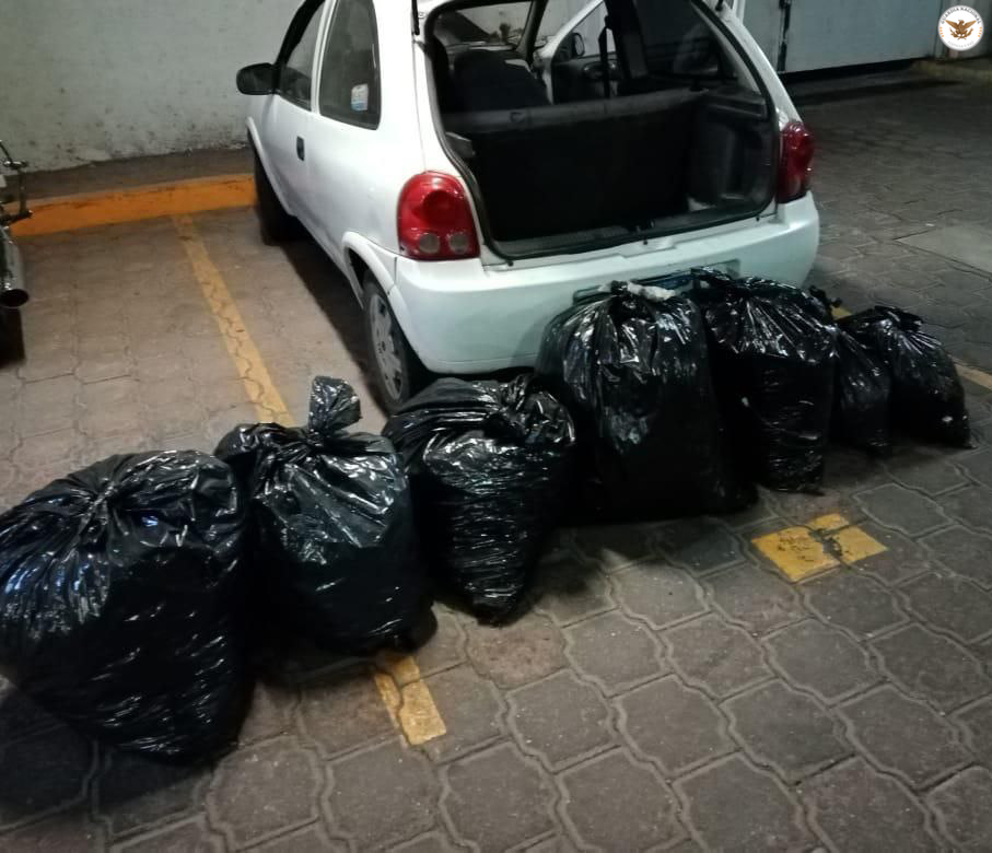 GN_MEXICO_'s tweet image. Combatimos el tráfico ilícito de sustancias mediante patrullajes de seguridad en carreteras. En #Querétaro detuvimos a dos personas que trasladaban en la cajuela de su vehículo alrededor de siete bolsas de plástico con más de 45 kilos de aparente marihuana. #JusticiaYPaz