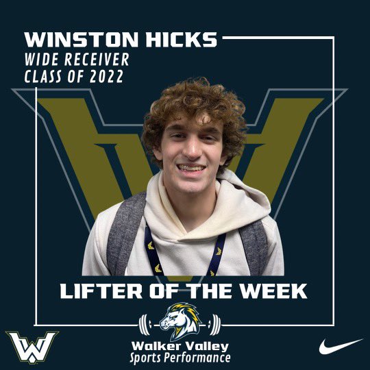 S/O to our lifter of the week 1/19-1/22: 
Winston Hicks | WR | Class of 2022 #StangStrength #OneValley <a href="/valley_fb/">Walker Valley FB</a>