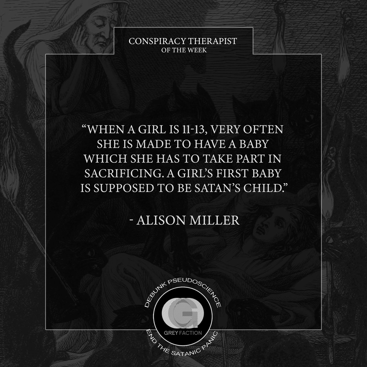 GreyFactionTST's tweet photo. Our Conspiracy Therapist of the Week is Alison Miller, #ISSTD member and former chair of their RAMCOA SIG. Miller is an ex-psychologist from British Columbia who resigned in 2019 following a Grey Faction complaint. More on Miller here: https://t.co/ClcEY9R2xg #CTWeekly https://t.co/IN33uva67T